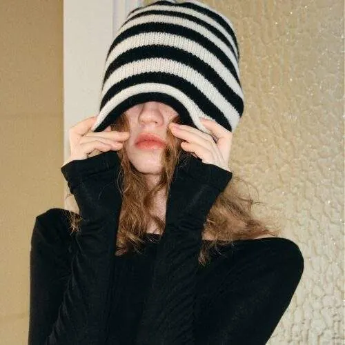 Wool Striped Knit Beanie – Warm & Versatile Autumn/Winter Hat - product detail image 1 by TRANSION
