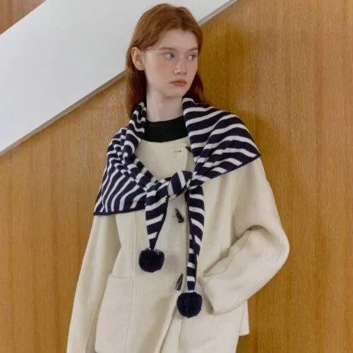 Women’s Striped Knitted Triangle Scarf | Warm Winter Shawl | Cozy Wrap - product detail image 3 by TRANSION