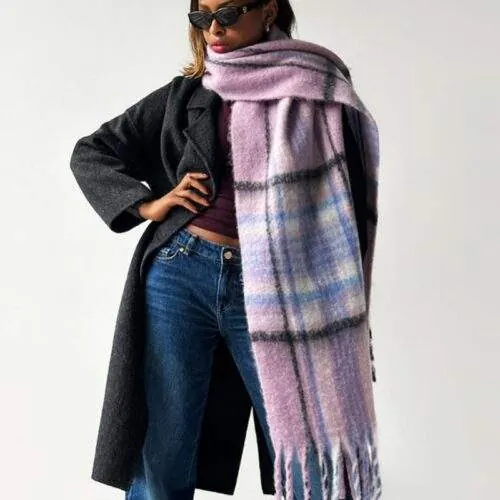Fleece-Lined Mohair Plaid Scarf | Soft Thick Warm Winter Neck Warmer - custom OEM apparel by TRANSION