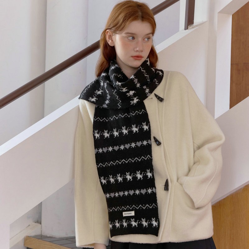 Fair Isle Knitted Jacquard Neck Warmer | Vintage Winter Cozy Scarf