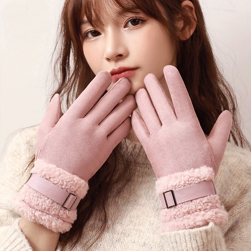 Plush Fleece Lined Winter Gloves for Women Suede - Touchscreen & Windproof