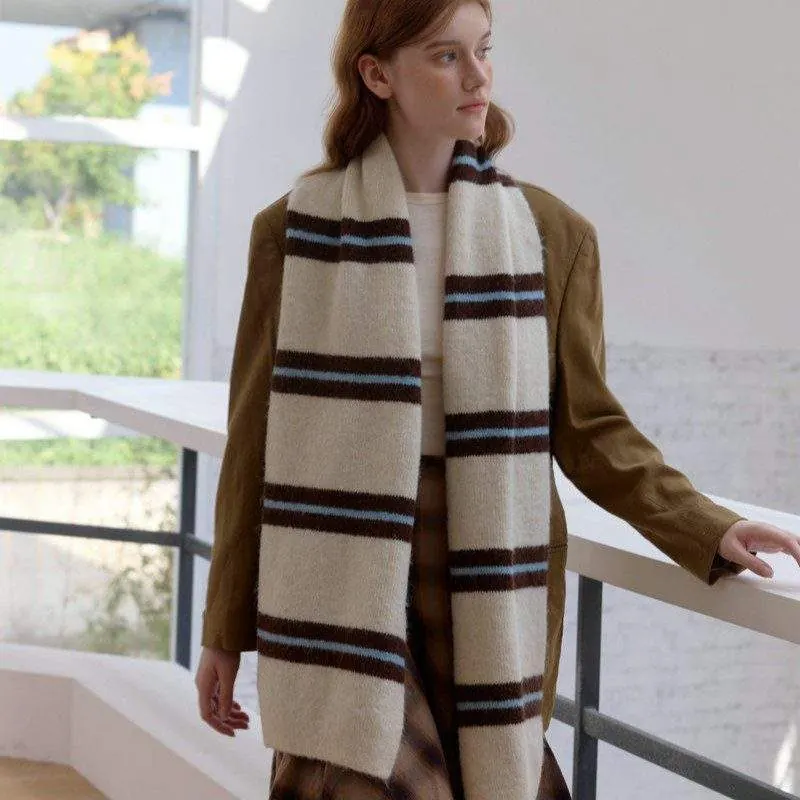 Color-Block Striped Knit Neck Warmer | Soft & Cozy Winter Scarf - product detail image 3 by TRANSION