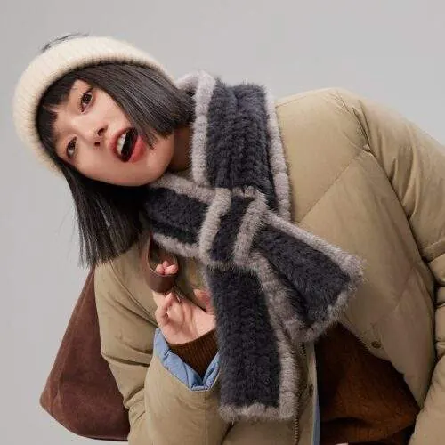 Women’s Winter Mink Fur Scarf | Warm Neck Warmer Collar | Luxury Soft Fur Wrap - product detail image 3 by TRANSION