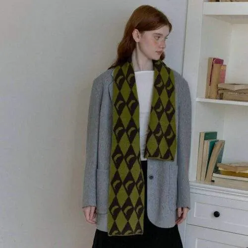 Vintage Colorblock Argyle Knit Scarf | Winter Warm Neck Warmer - custom OEM apparel by TRANSION