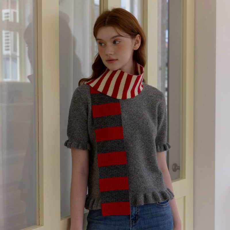 Color-Block Stripe Knit Neck Warmer | Stylish Warm Winter Scarf - Image 2
