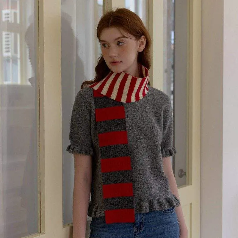 Color-Block Stripe Knit Neck Warmer | Stylish Warm Winter Scarf - product detail image 3 by TRANSION