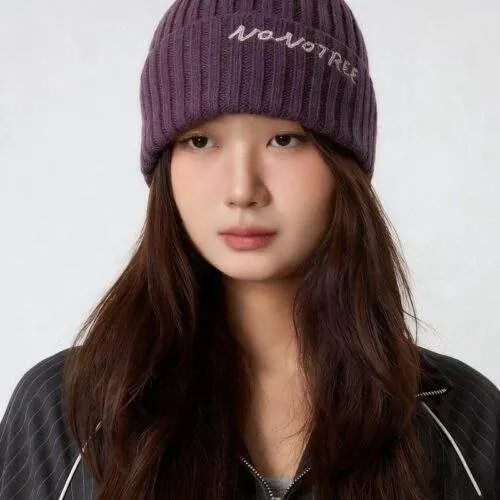 Women’s Letter Knit Beanie – Solid Color Warm Winter Hat - product detail image 1 by TRANSION