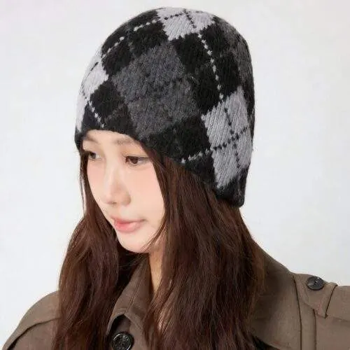 Classic Argyle Color Block Knit Beanie – Casual Warm Wool Hat - custom OEM apparel by TRANSION