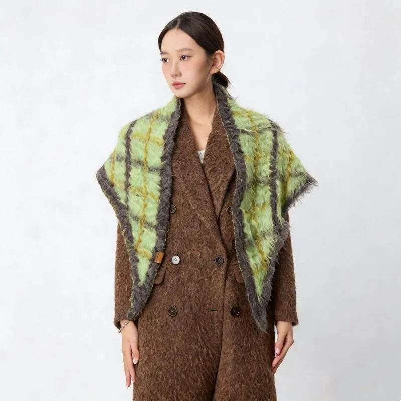 Cotton Wool Plaid Shawl Scarf – Warm Fall Winter Wrap - product detail image 1 by TRANSION
