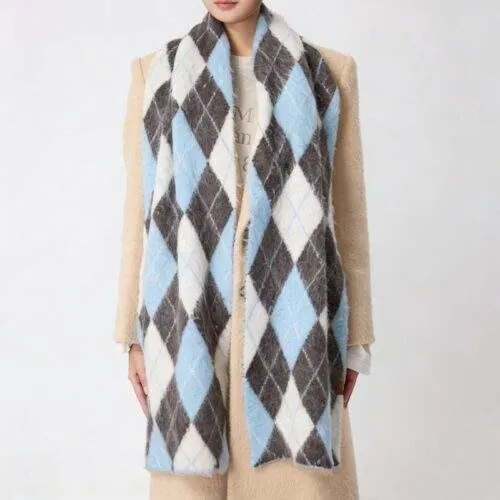 Vintage Diamond Pattern Color Block Wool Scarf – Warm Winter Wrap - custom OEM apparel by TRANSION