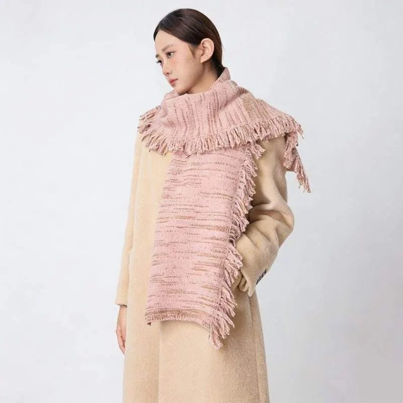 Minimalist Wool Scarf with Side Fringe – Warm Fall Winter Wrap - custom OEM apparel by TRANSION