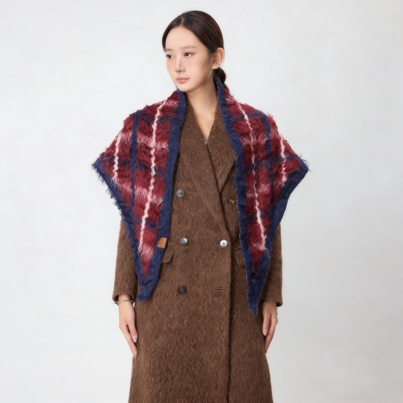 Cotton Wool Plaid Shawl Scarf – Warm Fall Winter Wrap - Image 3