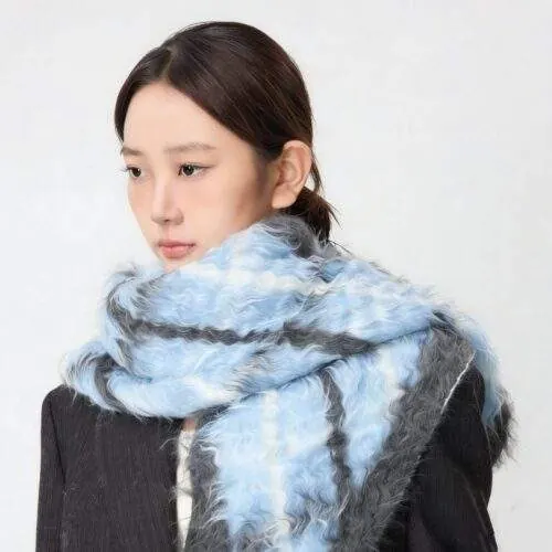 Cotton Wool Plaid Shawl Scarf – Warm Fall Winter Wrap - product detail image 3 by TRANSION