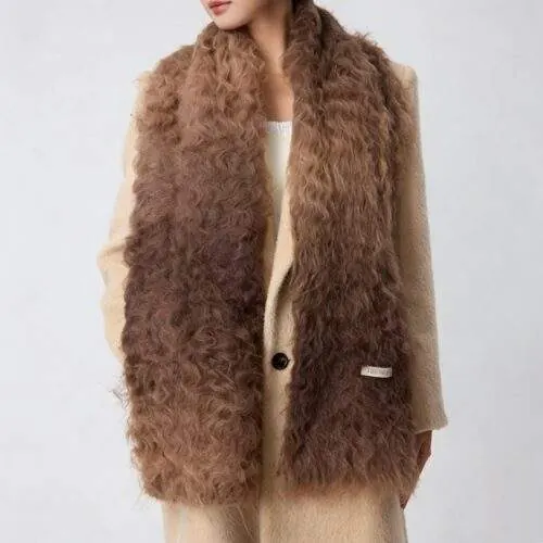 Fluffy Brushed Wool Knit Scarf – Gradient Color Fall Winter Wrap - product detail image 3 by TRANSION
