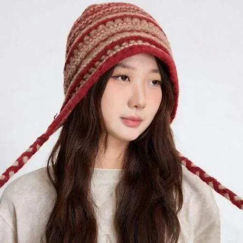 Vintage Knit Tie Wool Beanie – Warm Fall Winter Hat - custom OEM apparel by TRANSION
