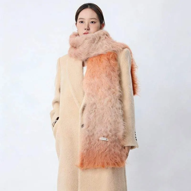 Fluffy Brushed Wool Knit Scarf – Gradient Color Fall Winter Wrap - custom OEM apparel by TRANSION