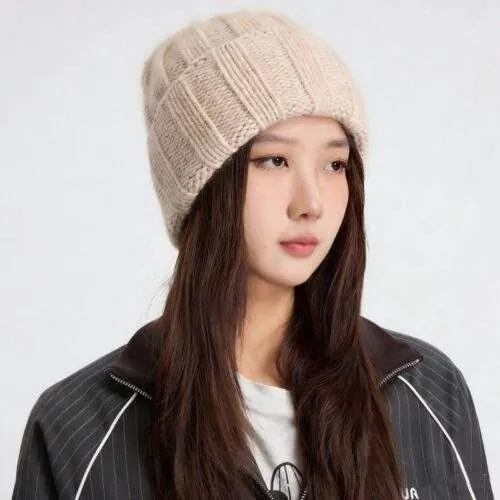 Thick Wool Ribbed Knit Beanie – Warm Winter Hat - product detail image 3 by TRANSION