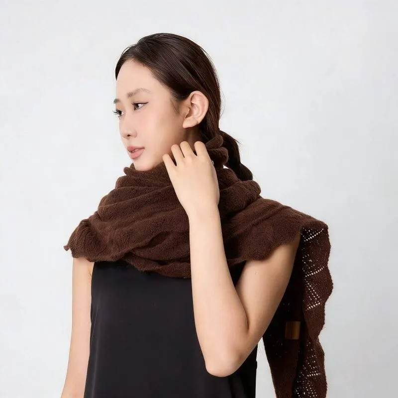 Cashmere Knit Openwork Shawl for Women | Lightweight Layering Scarf - product detail image 3 by TRANSION