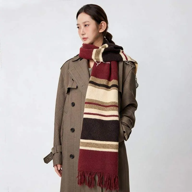 Striped Wool Knit Plush Neck Warmer Scarf for Winter - product detail image 6 by TRANSION