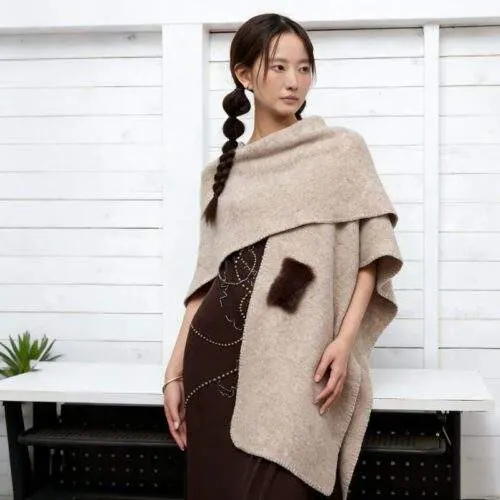 Wool Blend Knit Shawl with Button Long Versatile Wrap - product detail image 2 by TRANSION