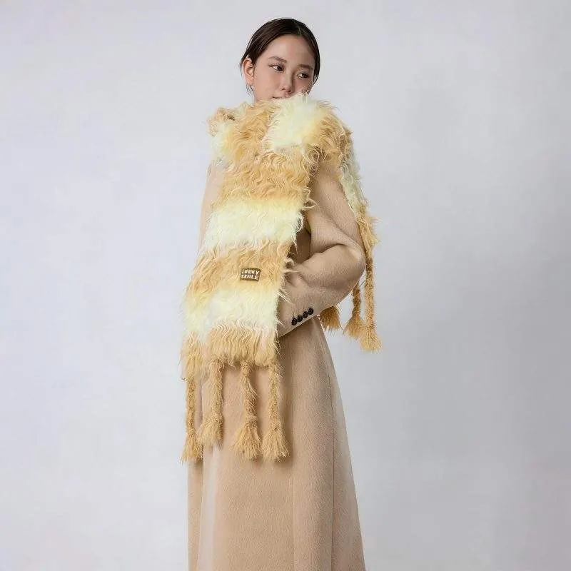 Women’s Striped Color Block Wool Scarf Warm for Winter - product detail image 1 by TRANSION