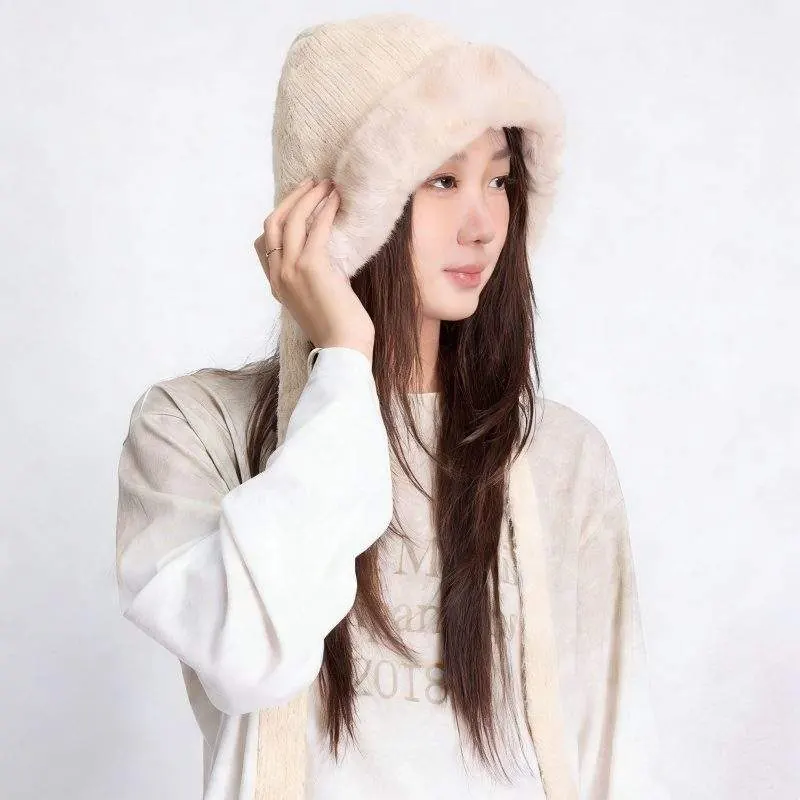 Women’s Wool Knit Beanie Hat Windproof Tie Strap Solid Color for Fall Winter - product detail image 2 by TRANSION