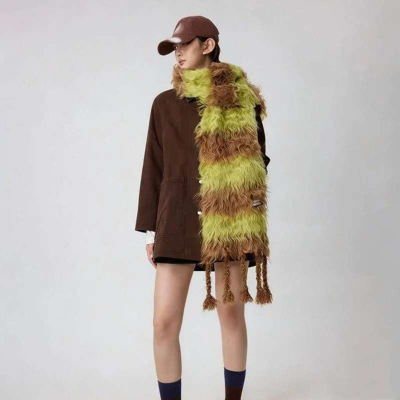 Women’s Striped Color Block Wool Scarf Warm for Winter - product detail image 2 by TRANSION