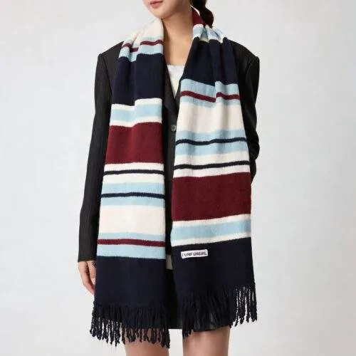 Striped Wool Knit Plush Neck Warmer Scarf for Winter - custom OEM apparel by TRANSION