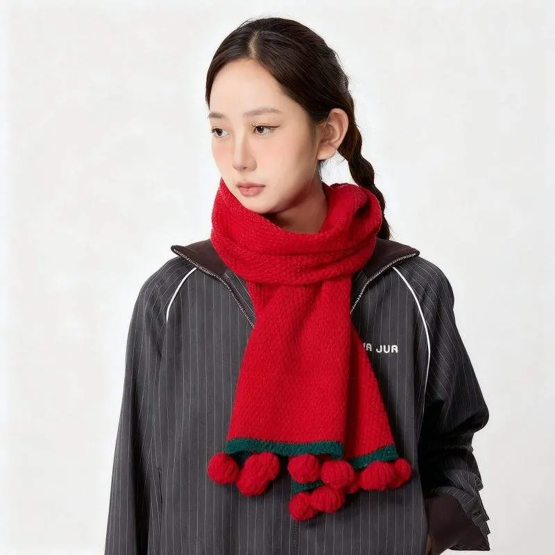 Handmade Rose Knit Warm Scarf for Women | Soft Thick Autumn Winter Neck Warmer - custom OEM apparel by TRANSION