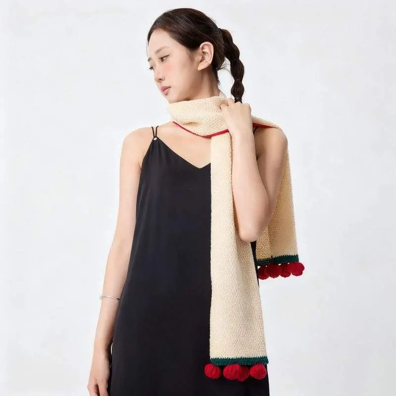 Handmade Rose Knit Warm Scarf for Women | Soft Thick Autumn Winter Neck Warmer - product detail image 1 by TRANSION
