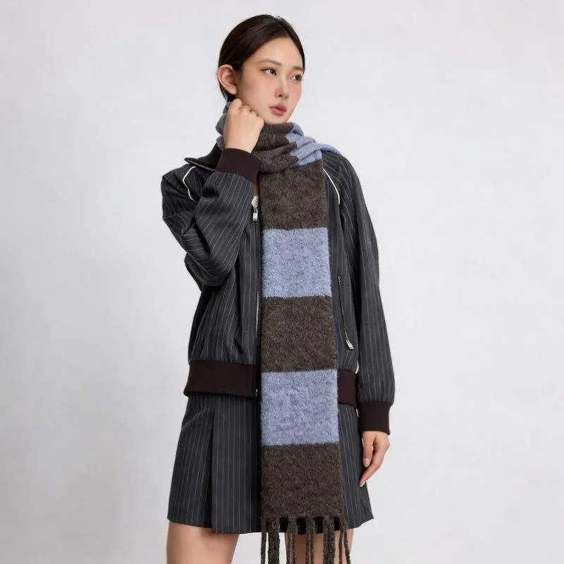 Fringe Color Block Wool Scarf – Stylish, Warm & Versatile Winter Scarf - product detail image 1 by TRANSION