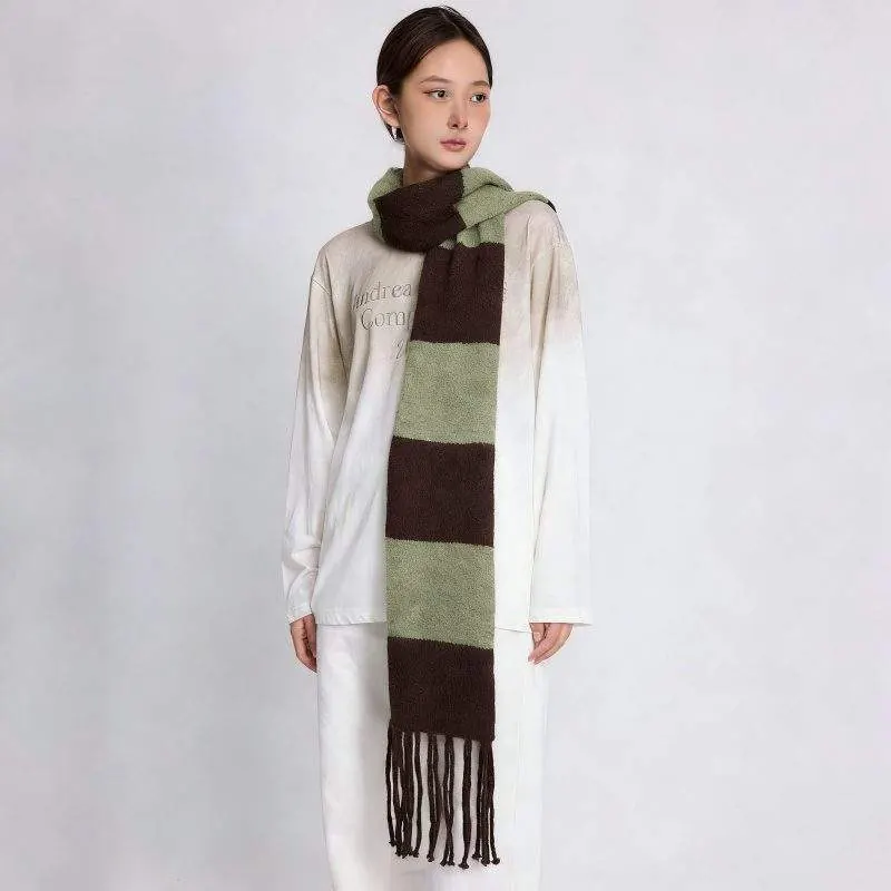 Fringe Color Block Wool Scarf – Stylish, Warm & Versatile Winter Scarf - product detail image 3 by TRANSION
