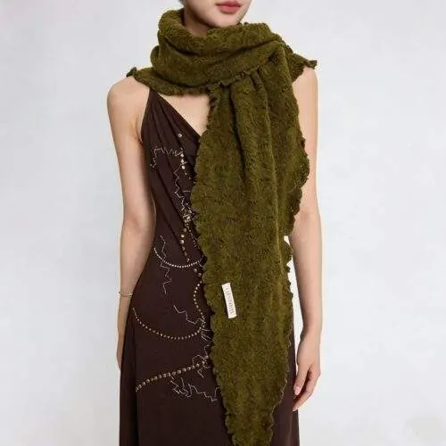Women’s Winter Thick Knitted Wool Triangle Scarf Solid Color Shawl - product detail image 1 by TRANSION