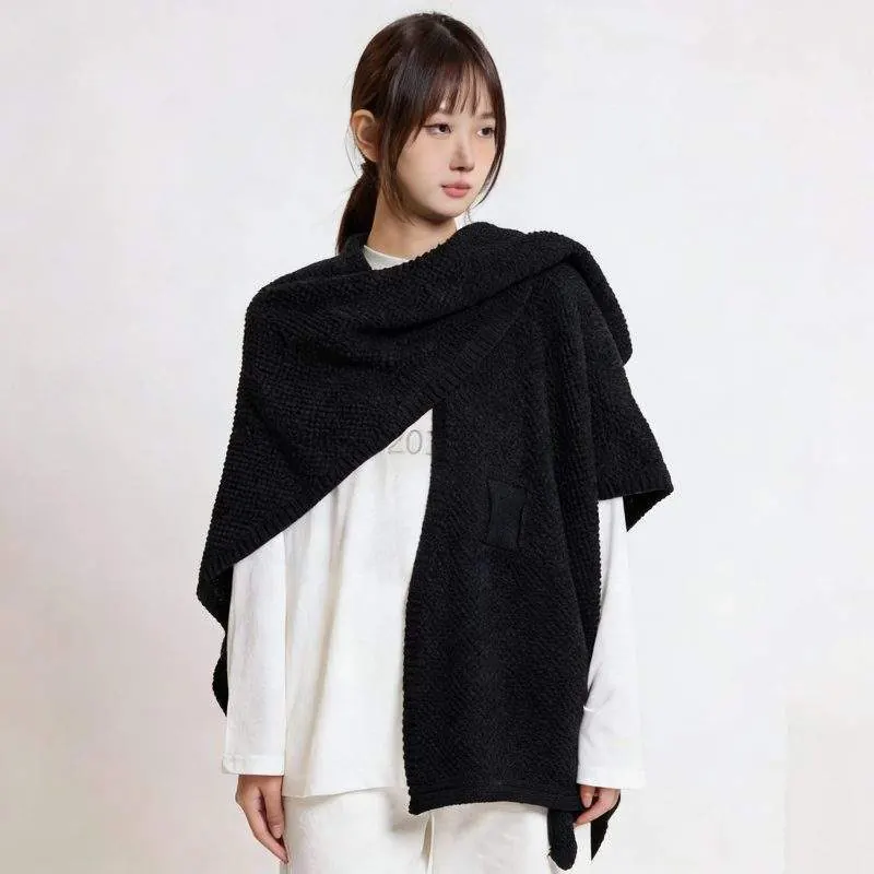 Women’s Faux Cashmere Knitted Shawl with Button Versatile Winter Wrap - product detail image 1 by TRANSION