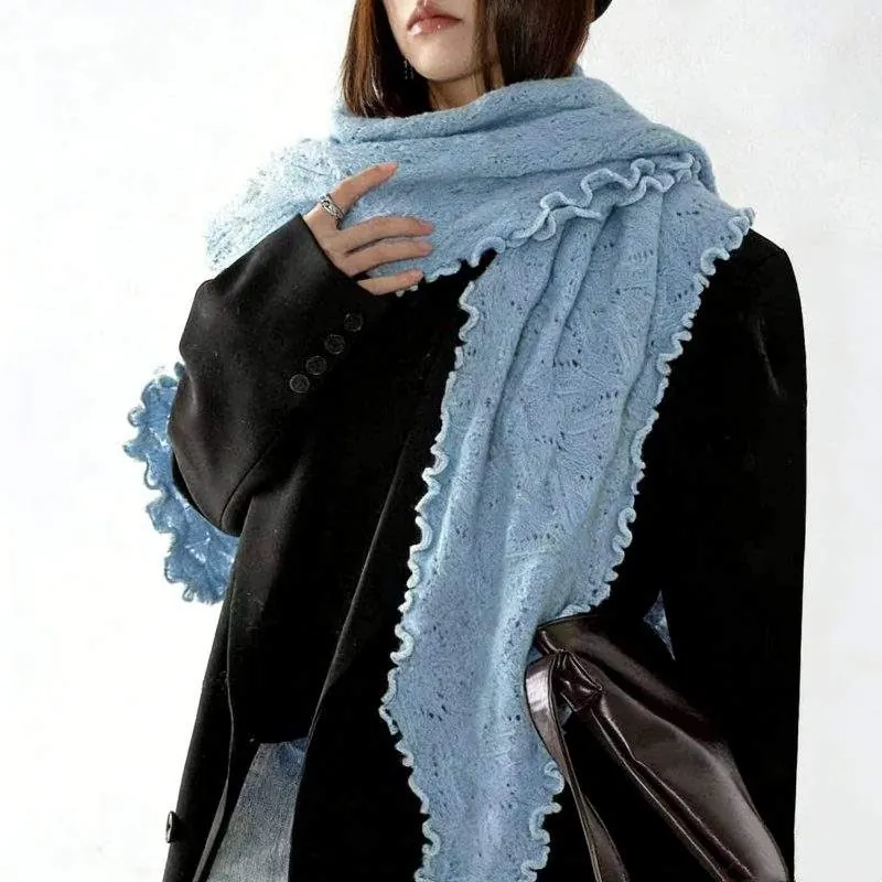 Women’s Winter Thick Knitted Wool Triangle Scarf Solid Color Shawl - custom OEM apparel by TRANSION