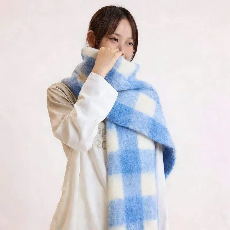 Women’s Winter Plaid Color Block Wool Scarf Fashion Warm Scarf - product detail image 3 by TRANSION