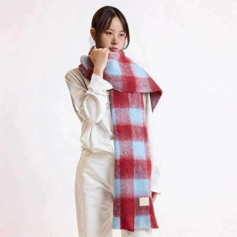 Women’s Winter Plaid Color Block Wool Scarf Fashion Warm Scarf - custom OEM apparel by TRANSION
