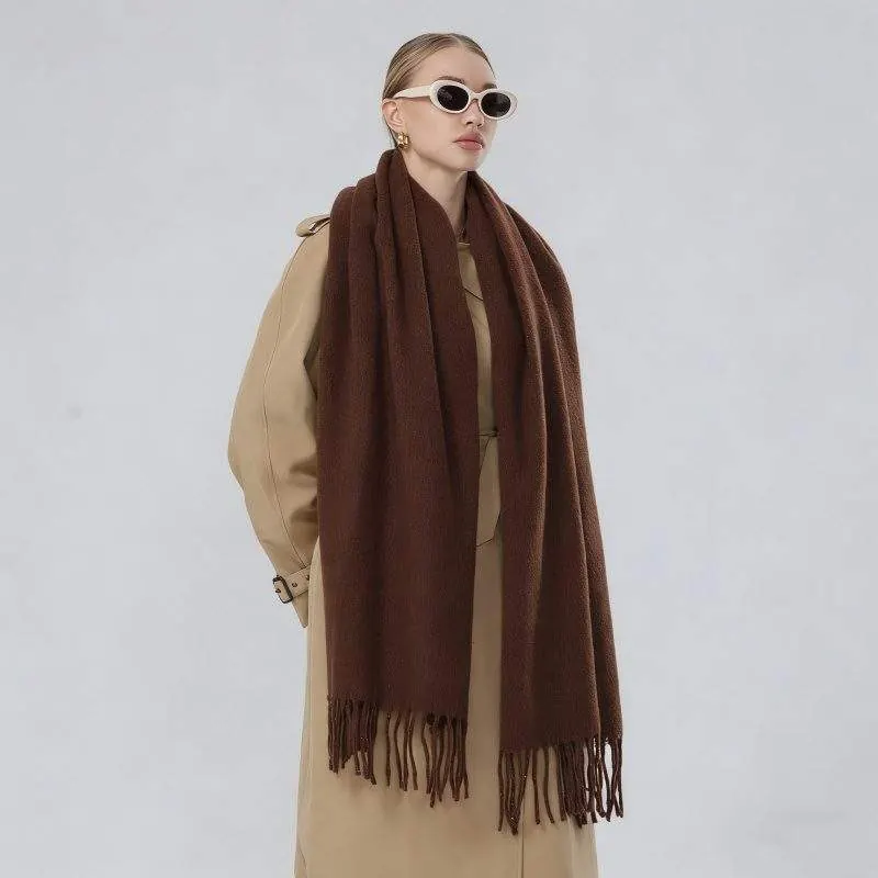 Solid Color Fringe Scarf – Warm Autumn Winter Scarf for Women - product detail image 1 by TRANSION