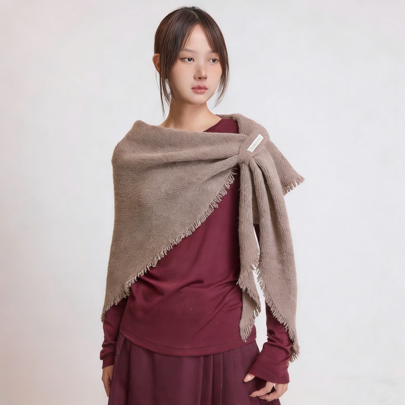 Wool Blend Knit Triangle Scarf – Warm Shawl Scarf for Women - Image 4