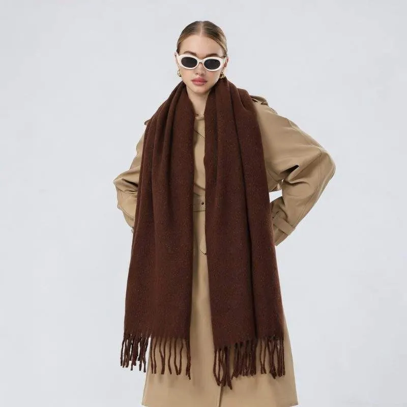 Solid Color Fringe Scarf – Warm Autumn Winter Scarf for Women - custom OEM apparel by TRANSION