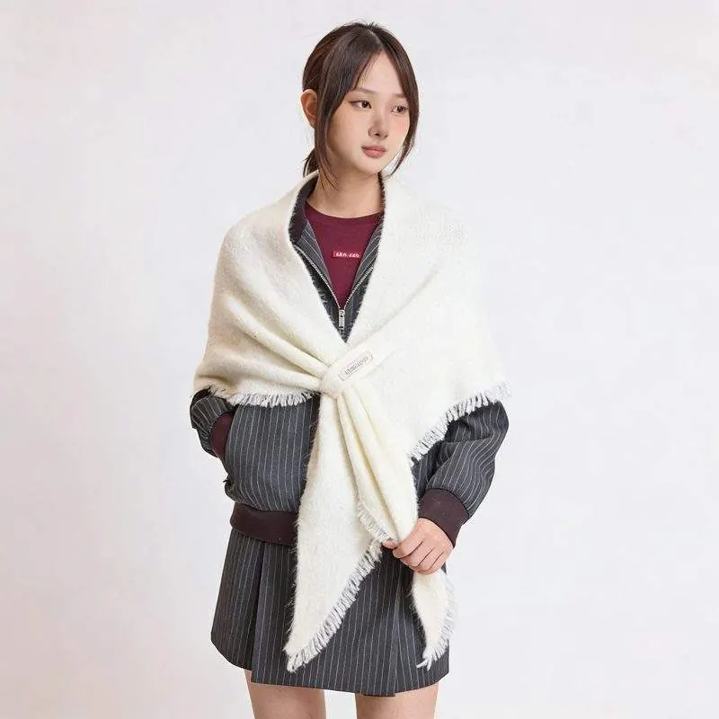 Wool Blend Knit Triangle Scarf – Warm Shawl Scarf for Women - product detail image 2 by TRANSION