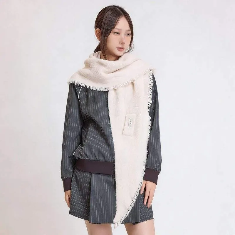 Wool Blend Knit Triangle Scarf – Warm Shawl Scarf for Women - product detail image 3 by TRANSION