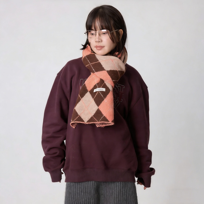 Wool Blend Diamond Pattern Color-Block Scarf – Thick Warm Knit Scarf for Fall & Winter - Image 4