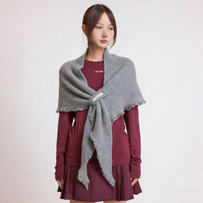 Wool Blend Knit Triangle Scarf – Warm Shawl Scarf for Women
