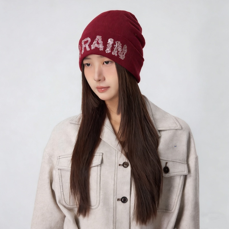 Winter Wool-Blend Letter Jacquard Knit Beanie – Stylish & Warm for Women - Image 4