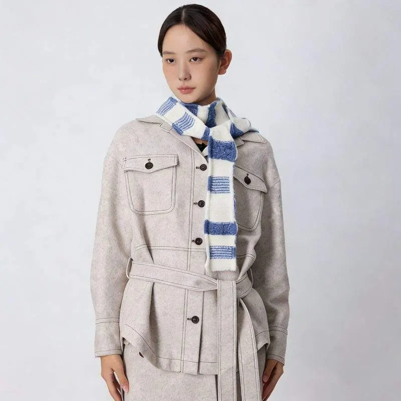 Fine Stripe Knit Scarf – Double-Sided Warm Winter Neck Scarf - product detail image 1 by TRANSION