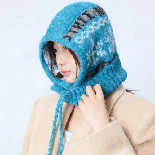 Knit Beanie with Built-In Neck Warmer – Warm Winter Hood Hat - product detail image 1 by TRANSION
