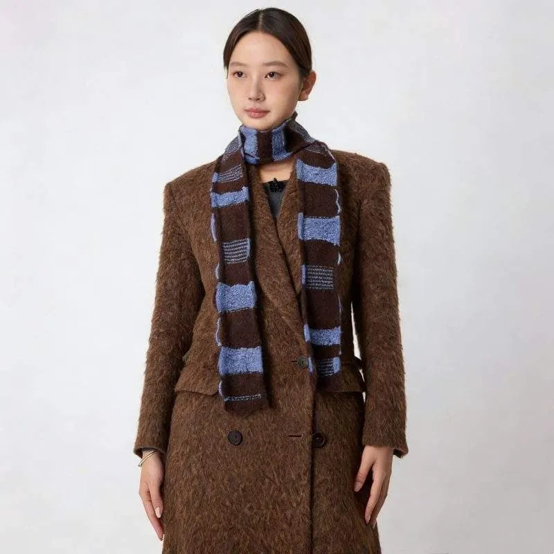 Fine Stripe Knit Scarf – Double-Sided Warm Winter Neck Scarf - product detail image 2 by TRANSION