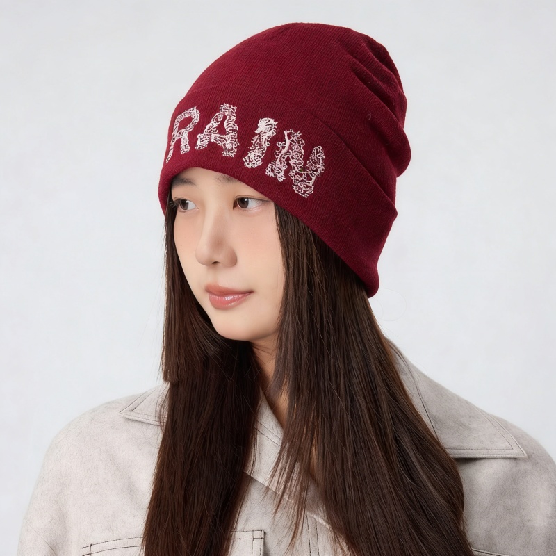Winter Wool-Blend Letter Jacquard Knit Beanie – Stylish & Warm for Women - Image 3