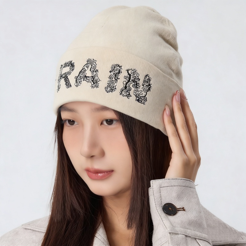 Winter Wool-Blend Letter Jacquard Knit Beanie – Stylish & Warm for Women - Image 2